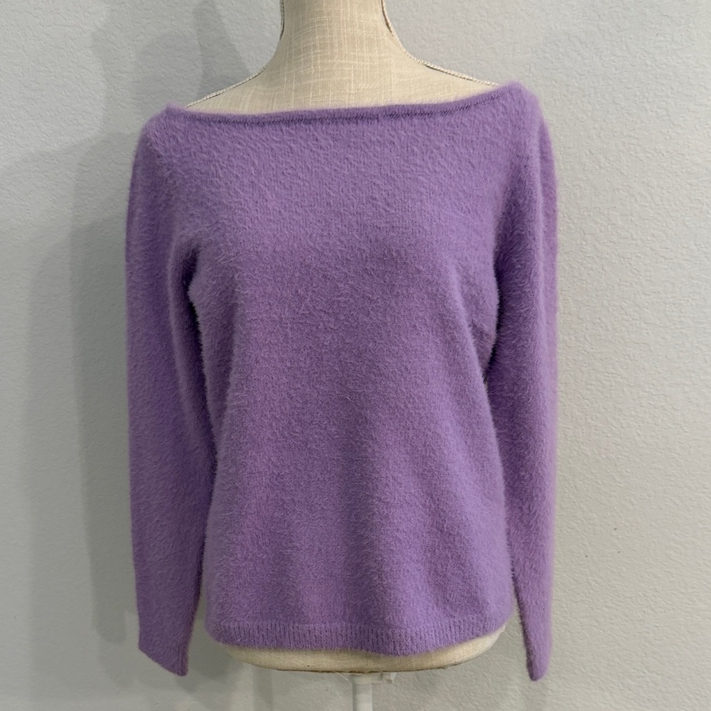 Boston Proper Lilac Off-the-Shoulder Fuzzy Sweater